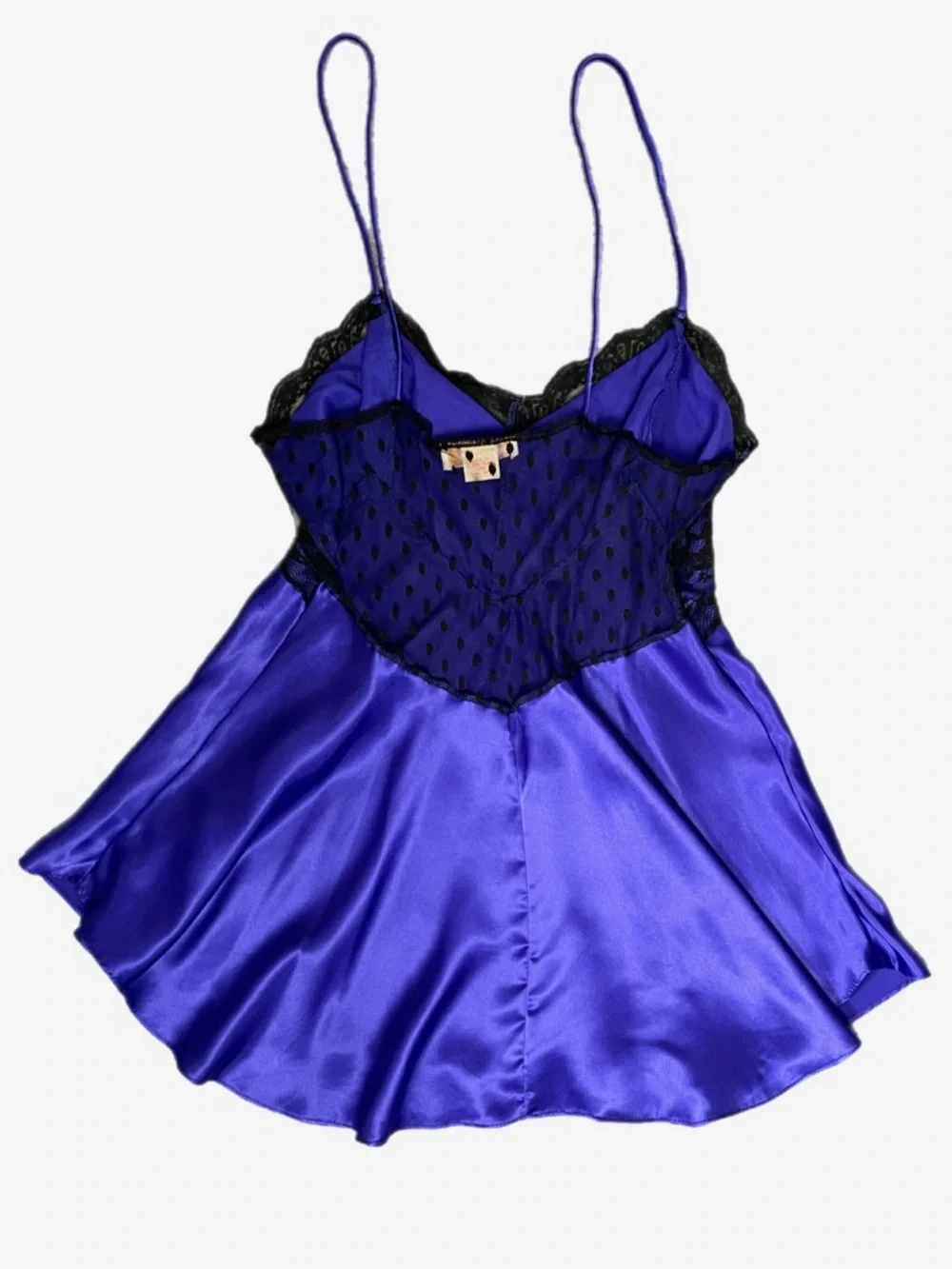 Vintage 90s Amelia’s Royal purple blue satin black sheer lace chemise lingerie S - Picture 11 of 11